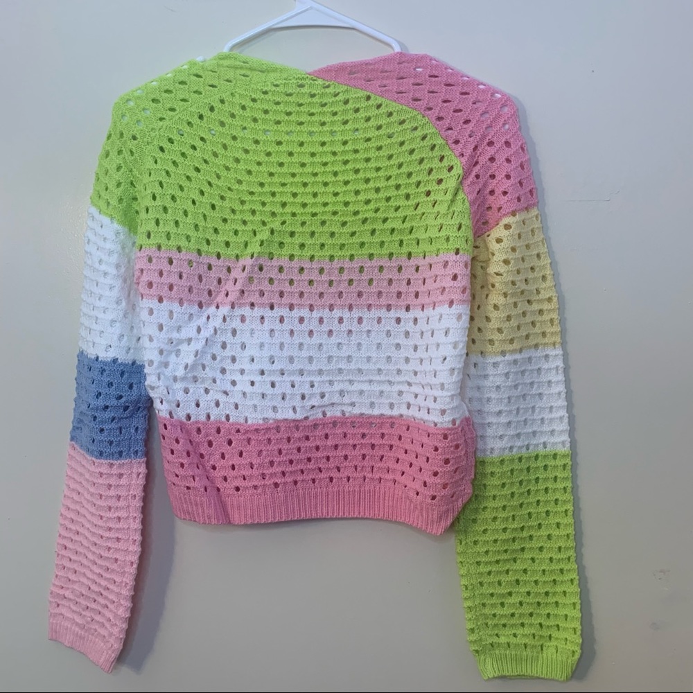 Springtime Knitted Patchwork Long Sleeve Crop Top - image 8